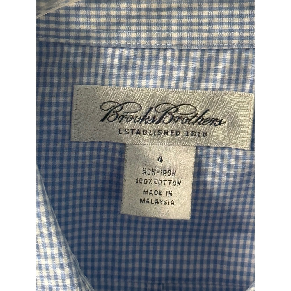 Brooks Brothers WM's 4 Light Blue Gingham Non-Iron 3/4 Sleeve Button Down Shirt - Picture 3 of 13